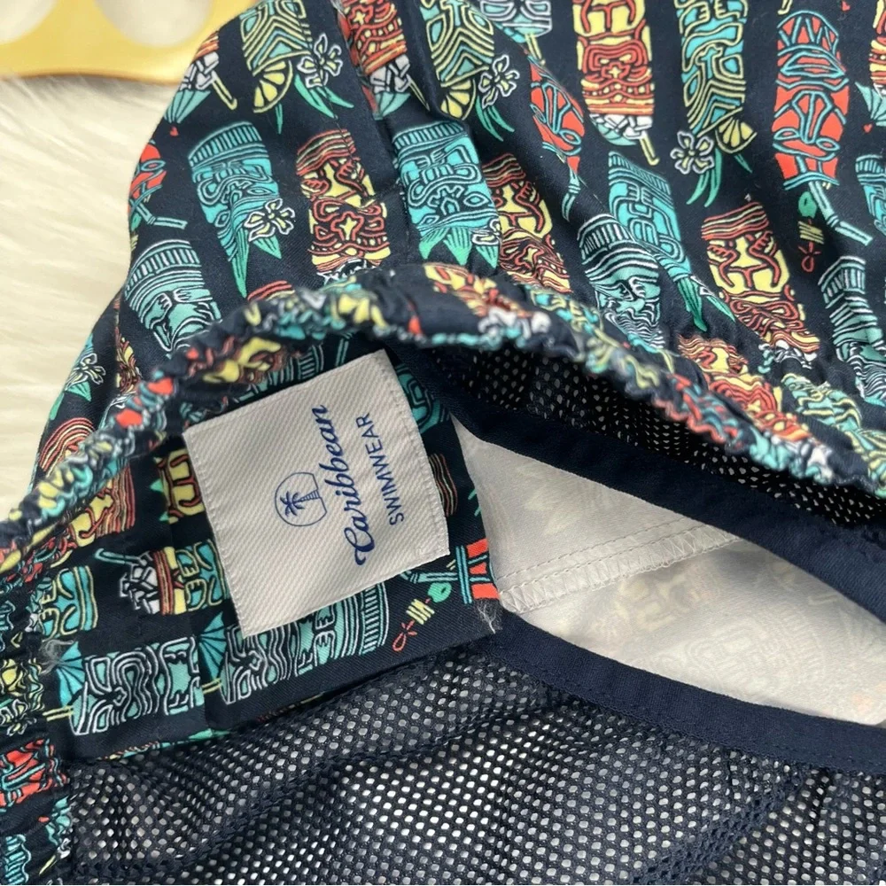 NEW Roundtree & York Caribbean Swim Trunks Mens Big Tall 4XB Tiki Navy Turquoise - Picture 9 of 12